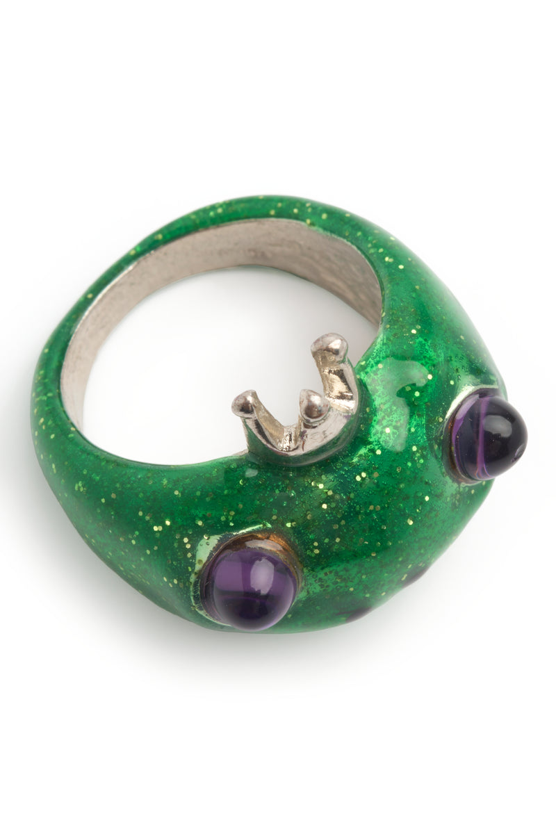 GLITTER GREEN FROG PRINCE RING