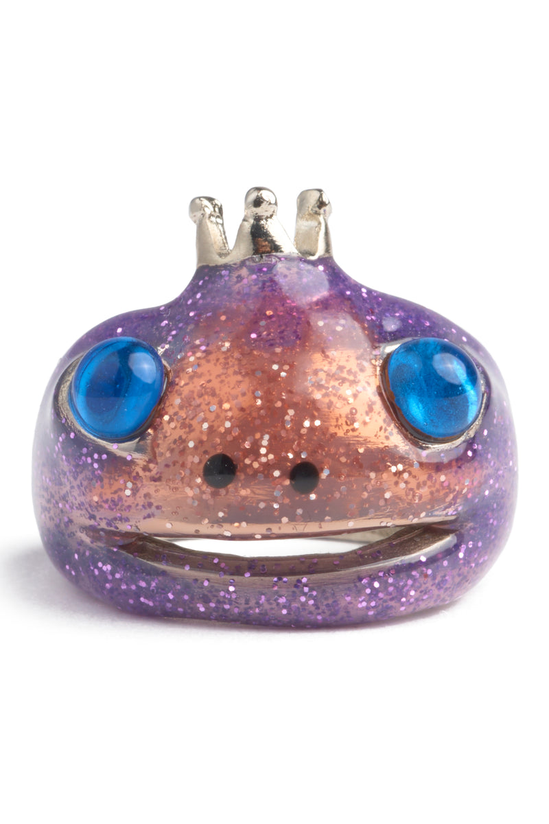 GLITTER PINK LILAC FROG PRINCE RING
