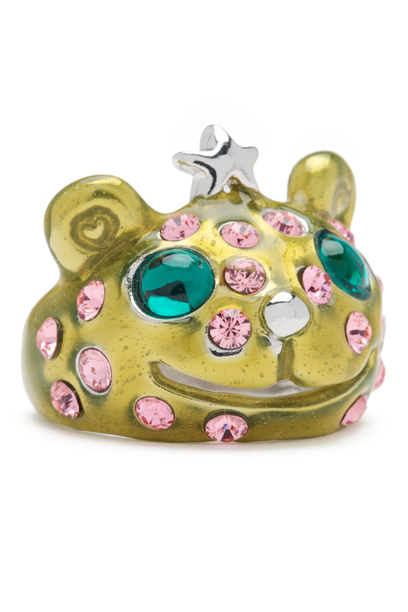 LIME PINK FRECKLES PRINCESS BEAR RING