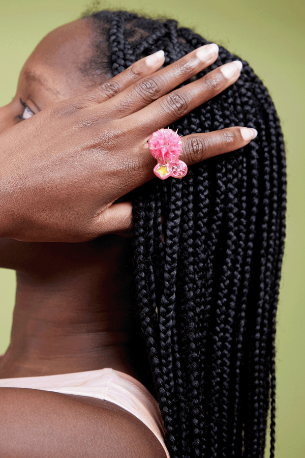 GOLD PINK SPECK CANDY SPIKE RING
