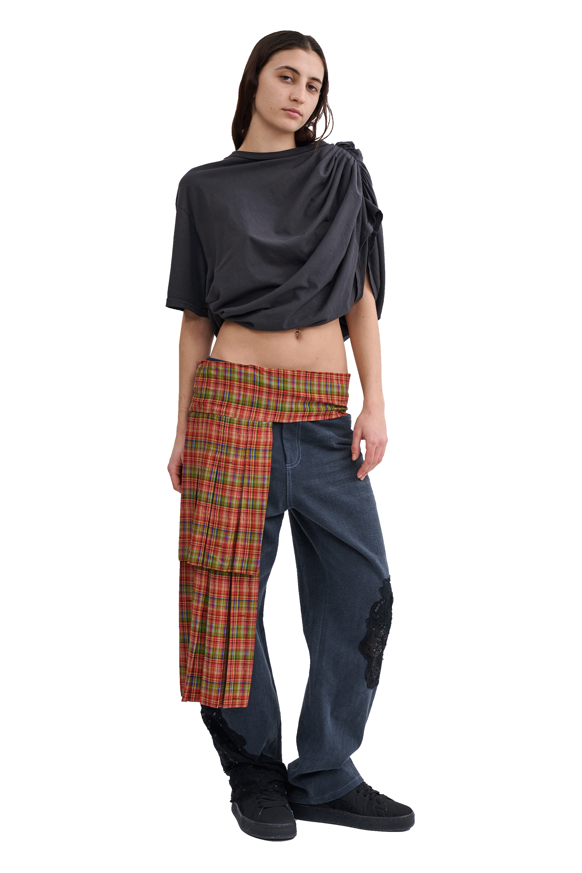 WORN BLACK EVA DRAPED TEE