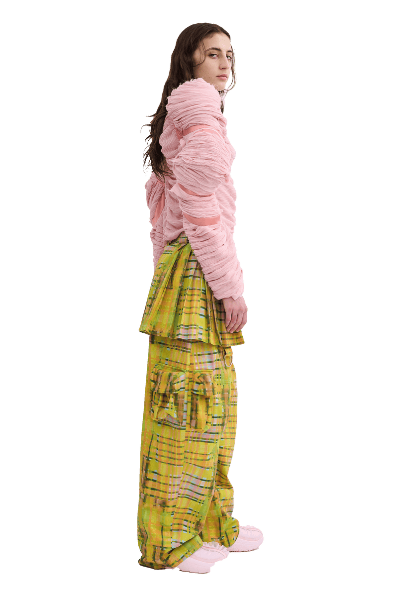 LIME PLAID LAWN SKIRT CARGO PANT