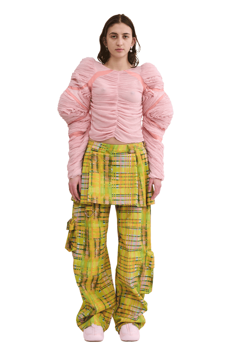 LIME PLAID LAWN SKIRT CARGO PANT