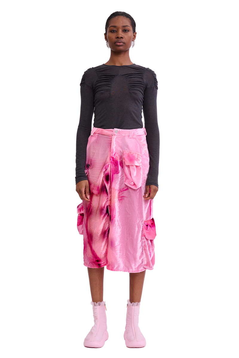 PINK MEADOW LAWN VELVET MIDI CARGO SKIRT