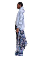 STORM BLUE FLOWER STRIPE WAVE HEM HOODIE 