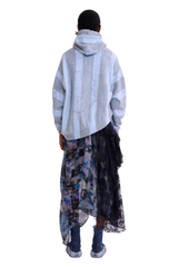 STORM BLUE FLOWER STRIPE WAVE HEM HOODIE 