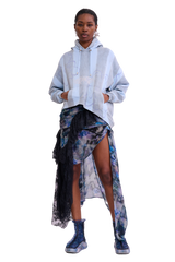 STORM BLUE FLOWER STRIPE WAVE HEM HOODIE 