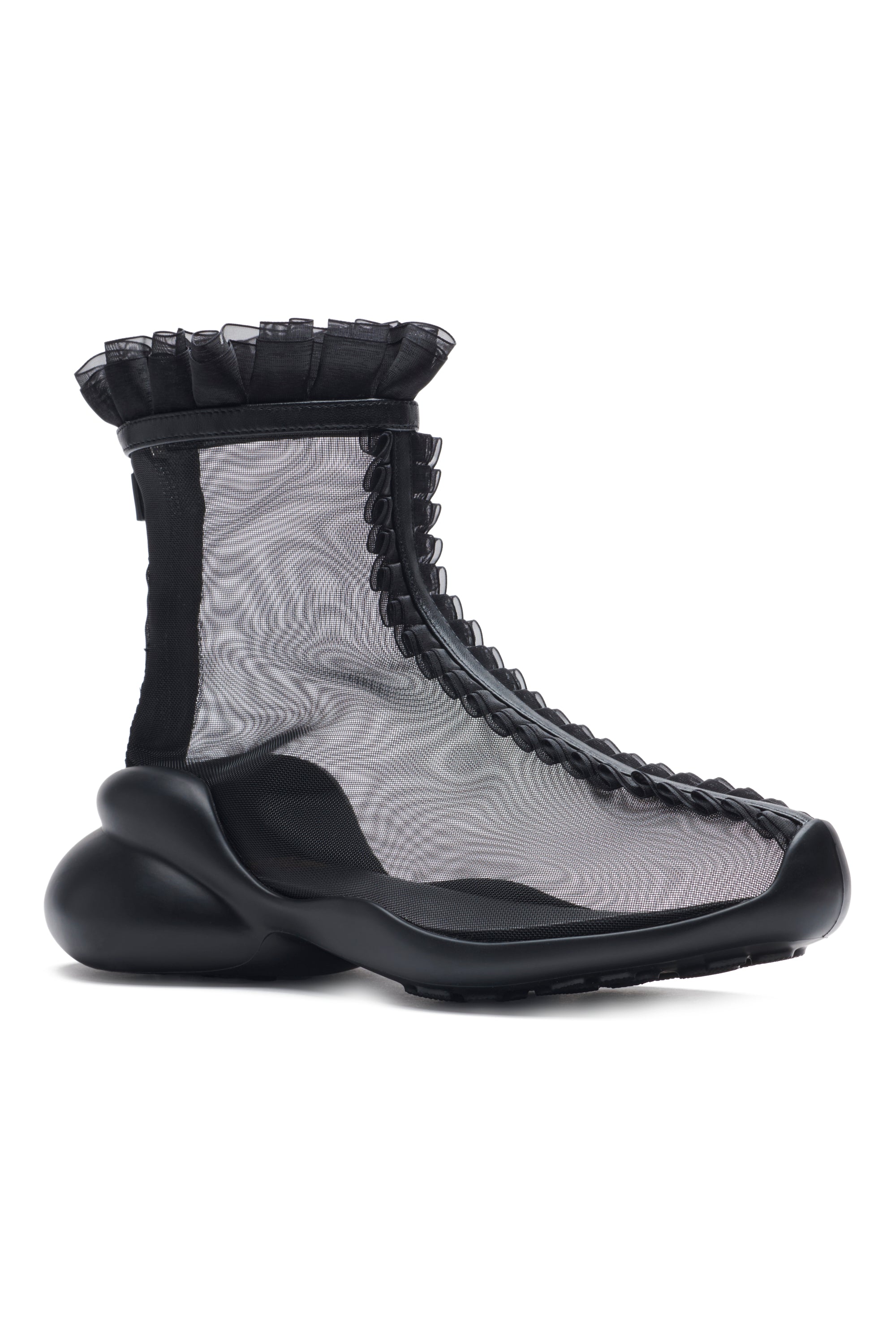 BLACK MESH RUFFLE BOOTS | COLLINA STRADA
