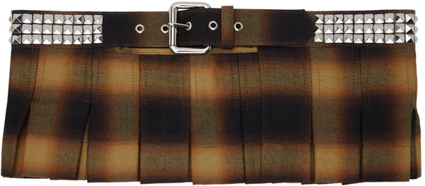 BROWN CHECK PLEATED SKIRT BELT