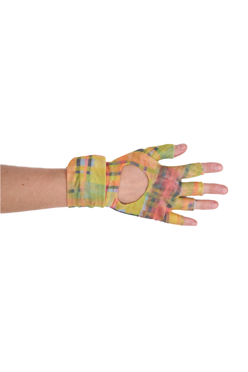 LIME PLAID MESH WEIGHT LIFTING GLOVE