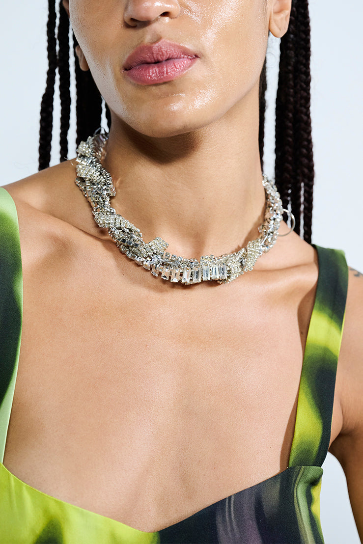 CRYSTAL CLEAR RHINESTONE JUNK NECKLACE