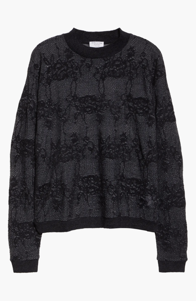 BLACK KNIT LACE WOOLLY SWEATER