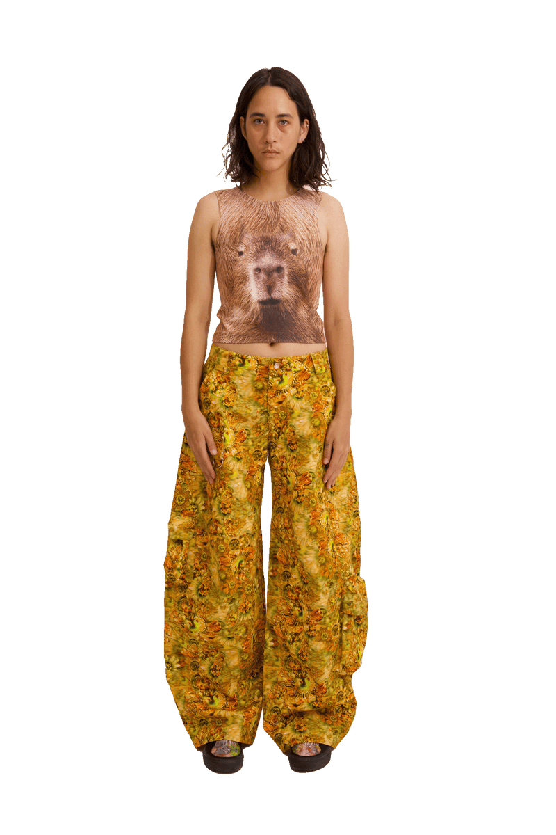 BROWN FLORAL LAWN CARGO PANT