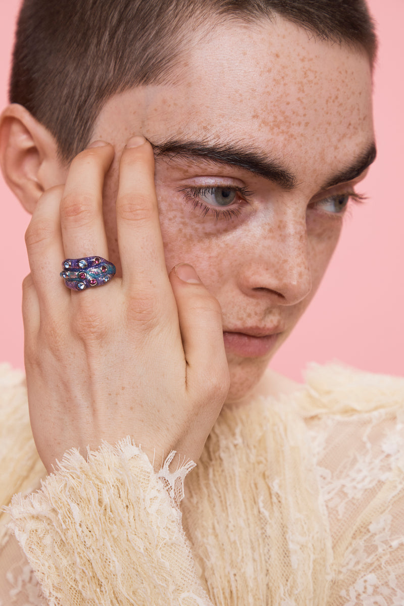 PERIWINKLE GLITTER STACKED RING