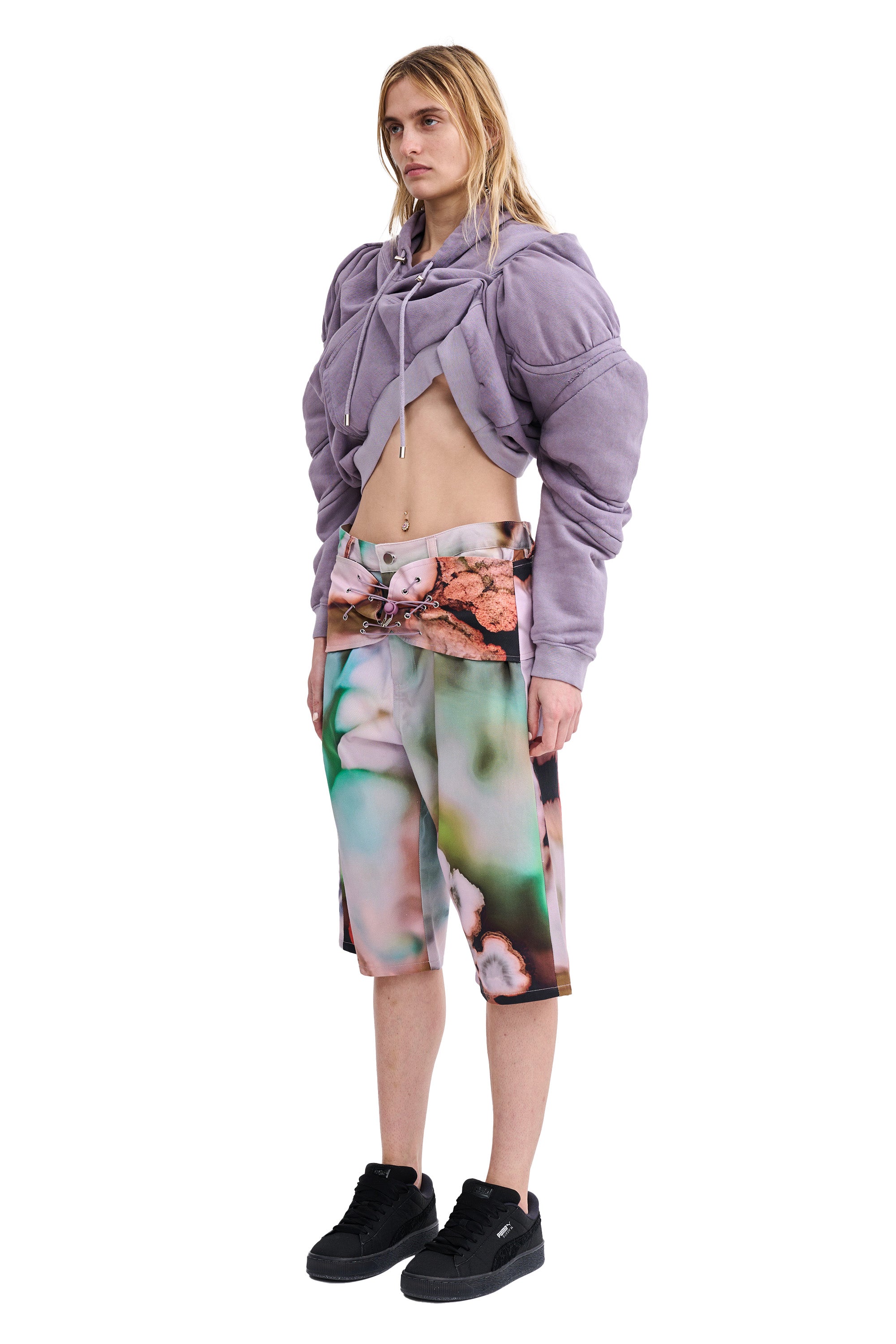 MAUVE MUSCLE CROPPED HOODIE