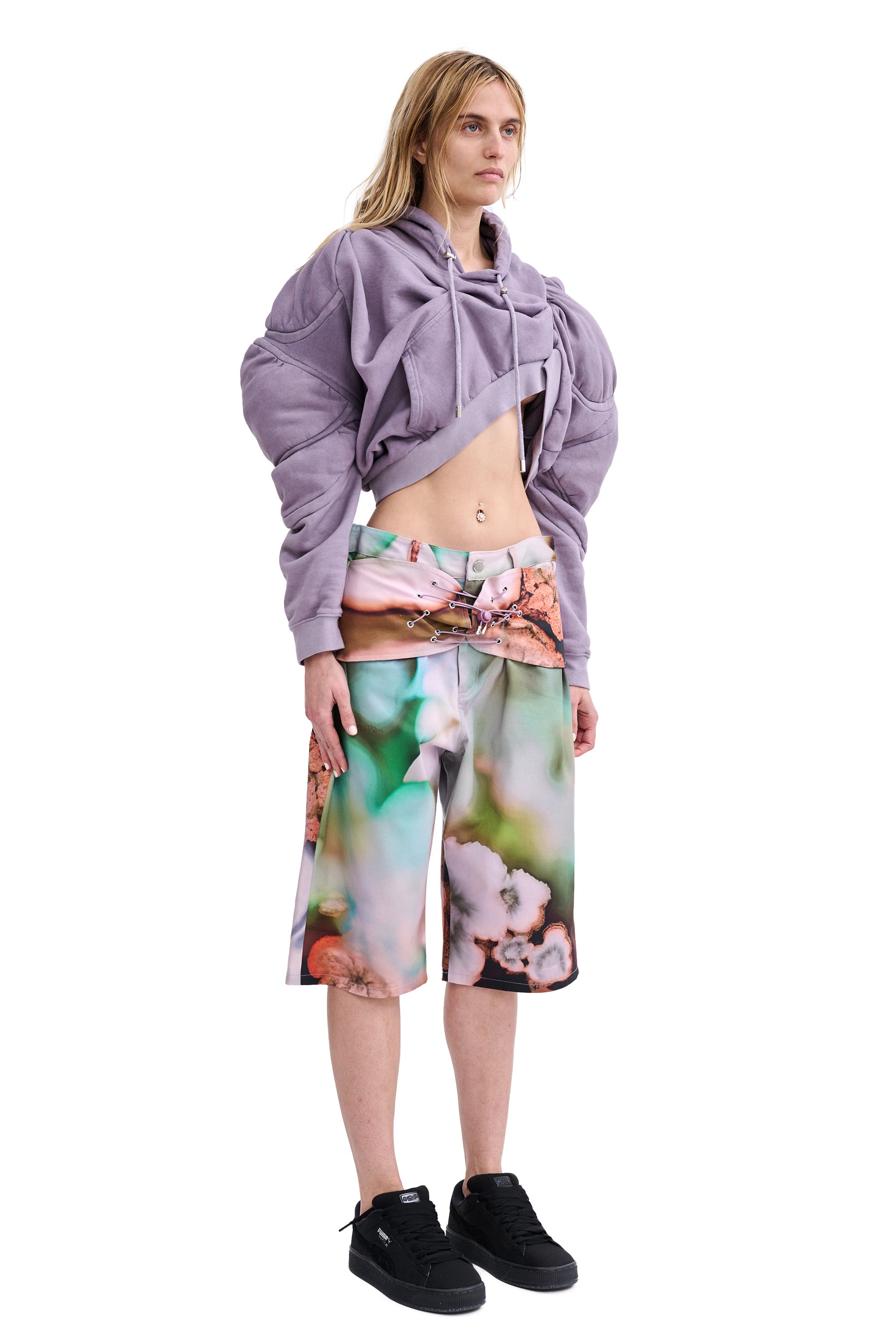 MAUVE MUSCLE CROPPED HOODIE