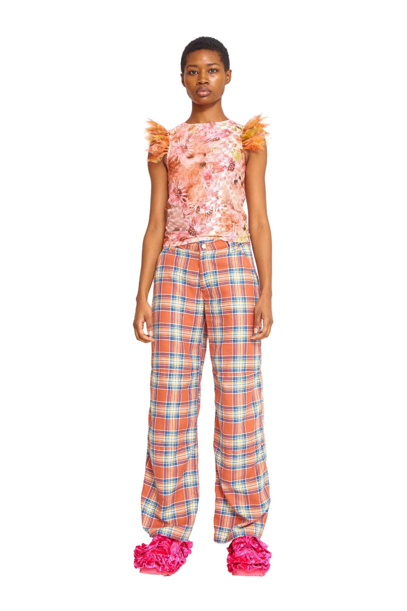 CORAL PLAID CLOVER PANT