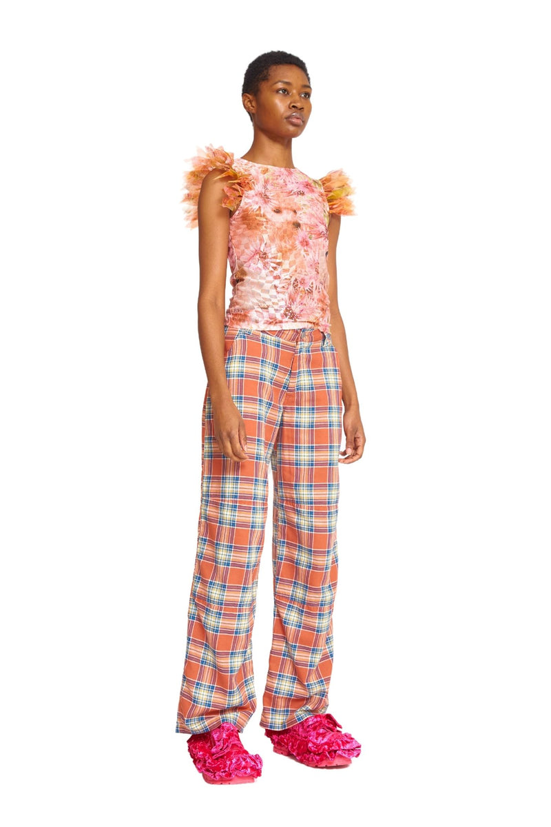 CORAL PLAID CLOVER PANT