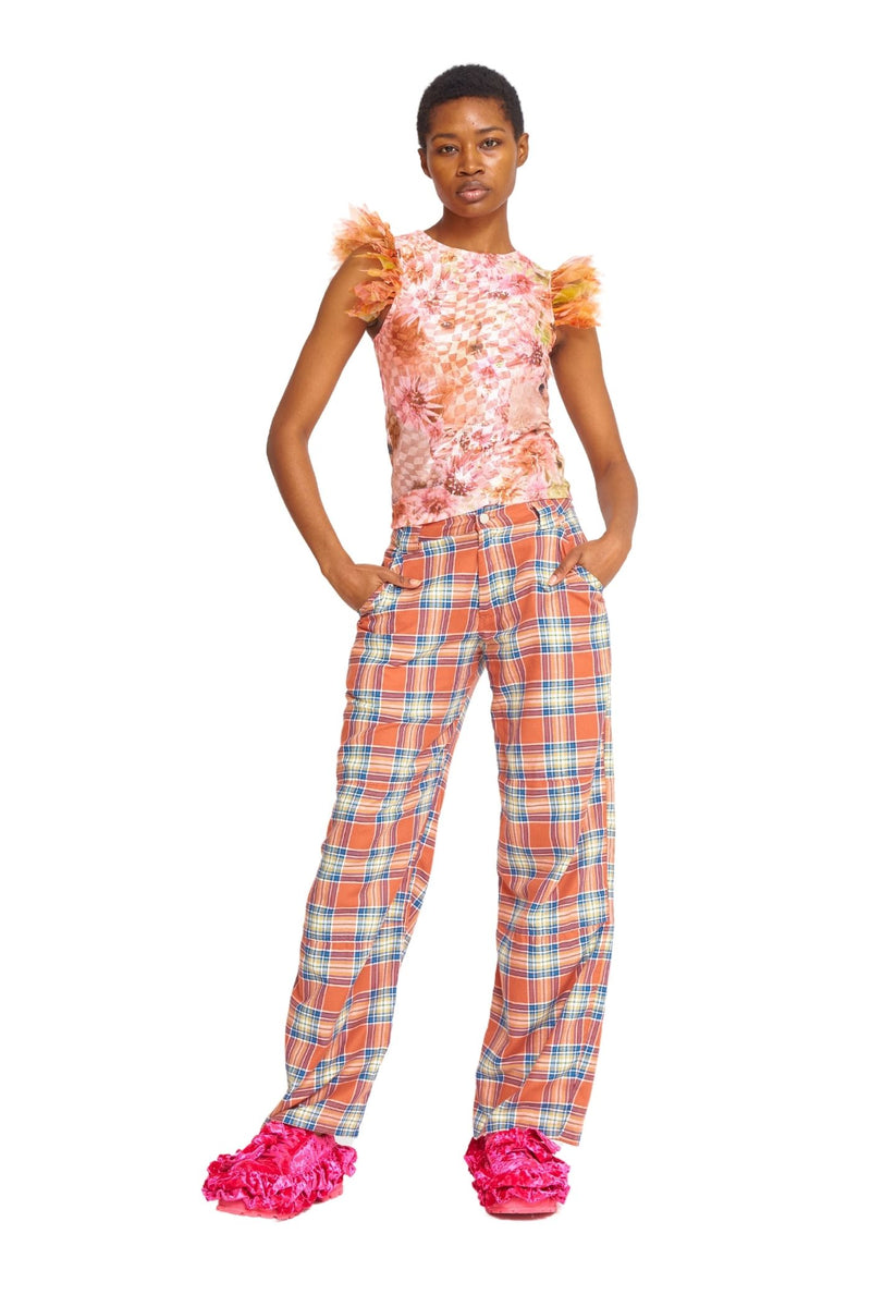 CORAL PLAID CLOVER PANT