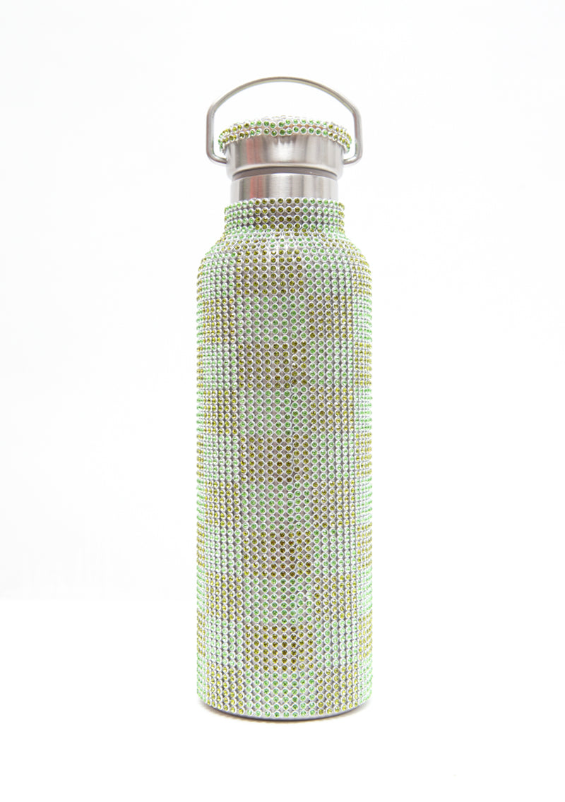 LIME KHAKI CHECK RHINESTONE WATER BOTTLE