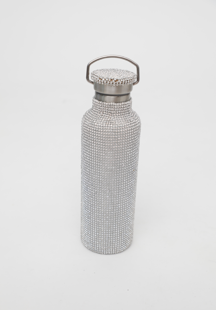 Collina Strada- Rhinestone Water Bottle: Blue/ Teal Checkered