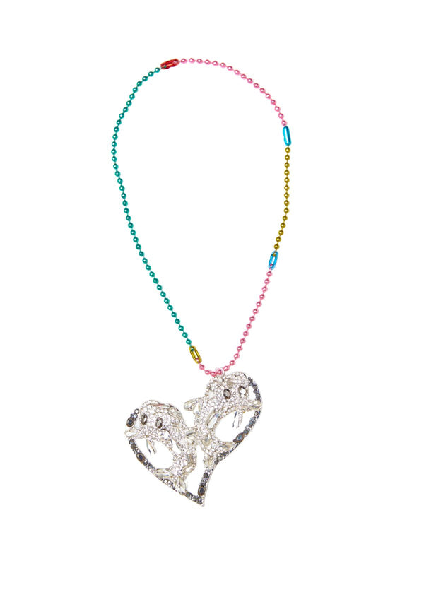 SILVER JET DOLPHIN HEART NECKLACE