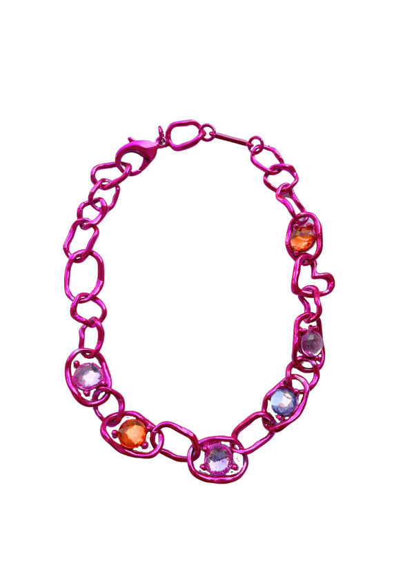 PINK GEMSTONE CRUSHED CHAIN NECKLACE