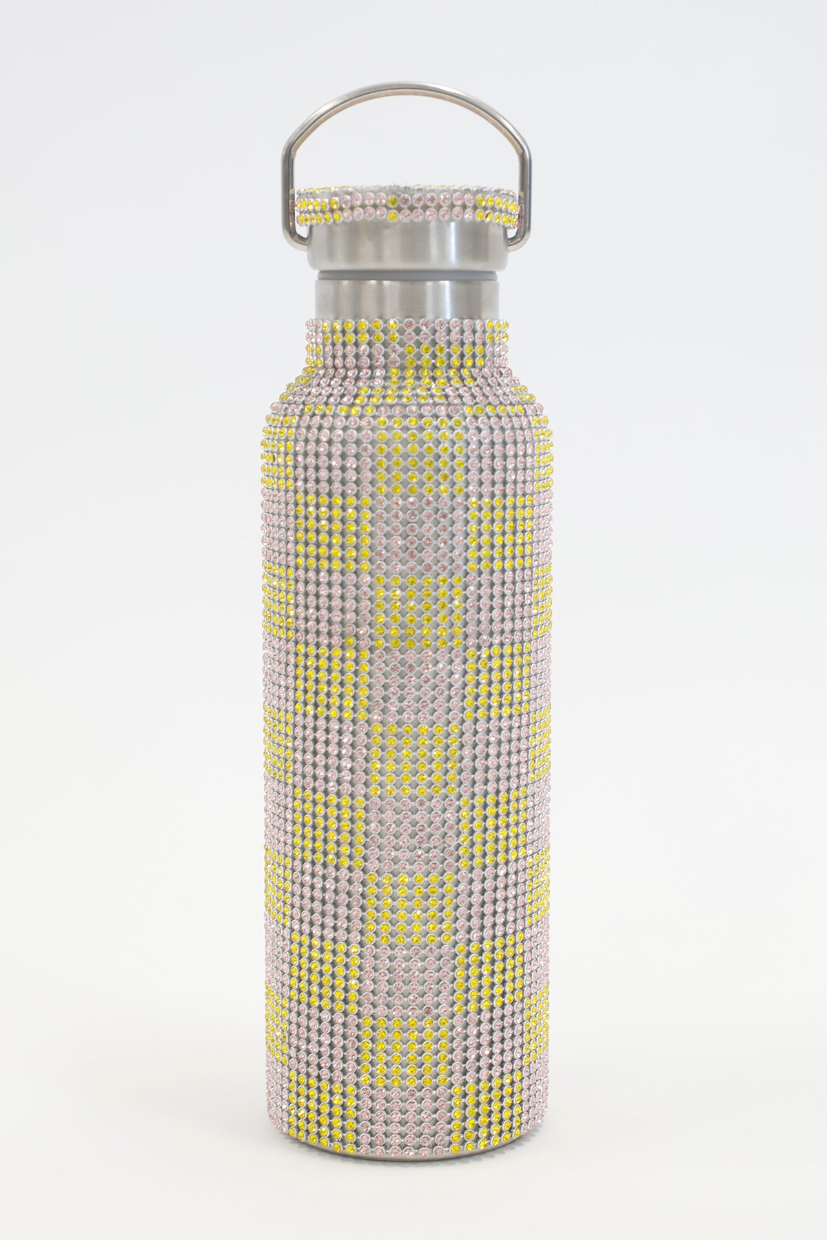 RHINESTONE WATER BOTTLE PINK YELLOW CHECKER