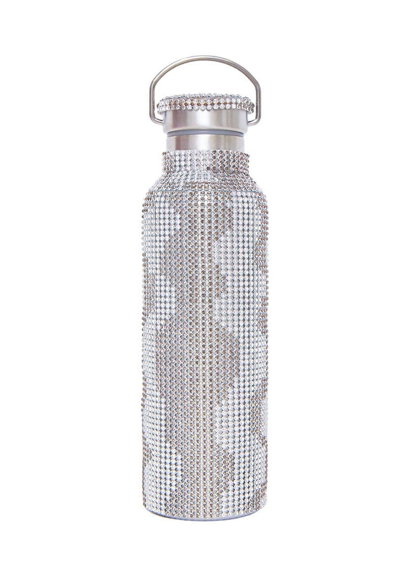 RHINESTONE WATER BOTTLE BLACK AND SILVER SQUIGGLE