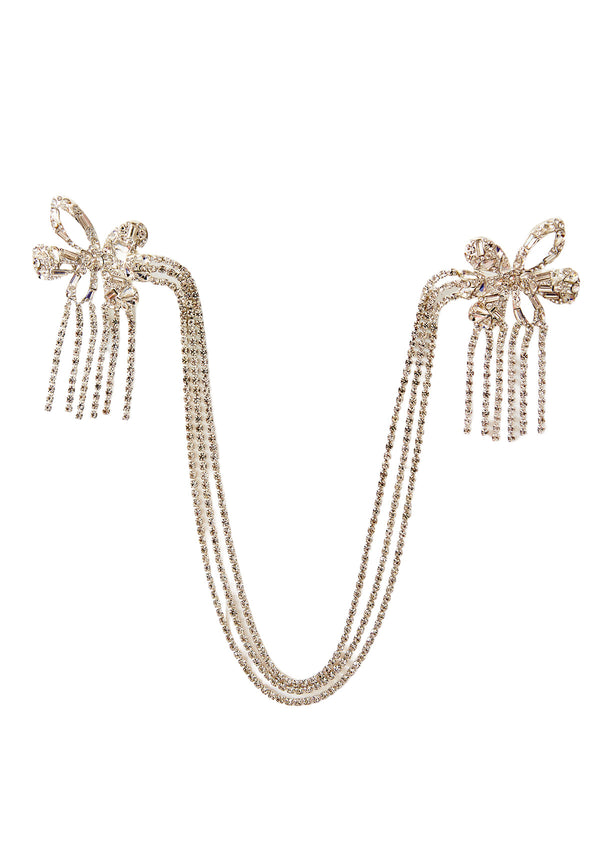 SILVER RHINESTONE FLOWER CHAIN PIN