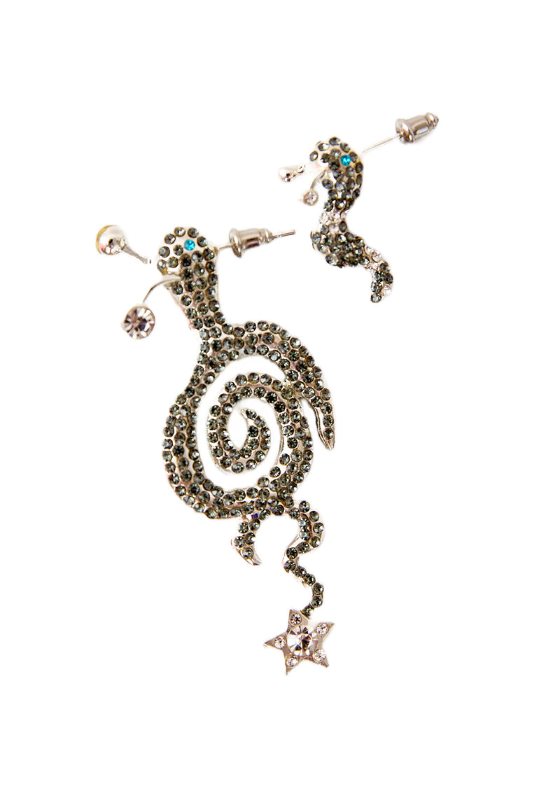 RHINESTONE TATTOO SNAIL EARRING BLACK DIAMOND