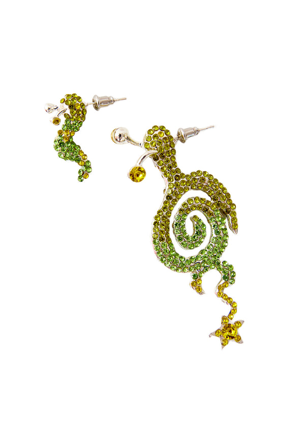 RHINESTONE TATTOO SNAIL EARRING LIME