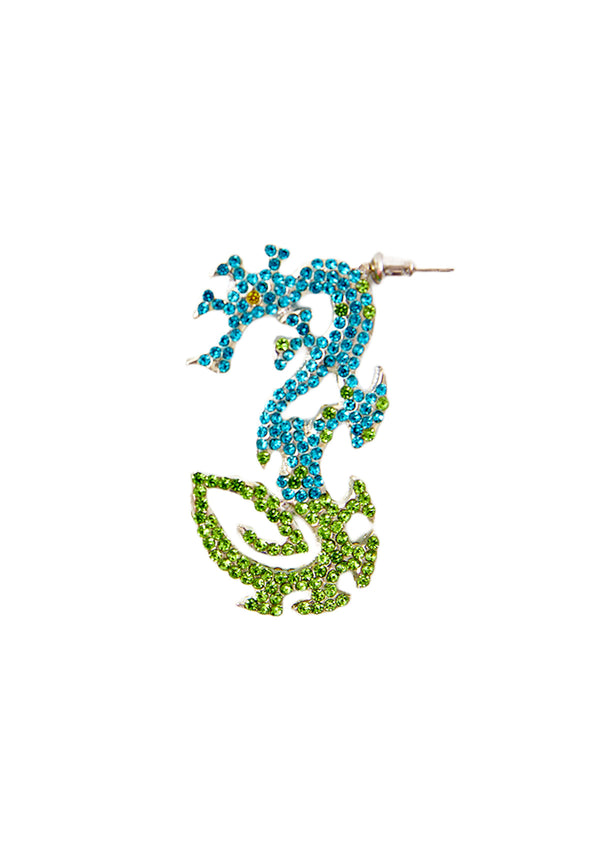 RHINESTONE TATTOO DRAGON EARRING BLUE GREEN