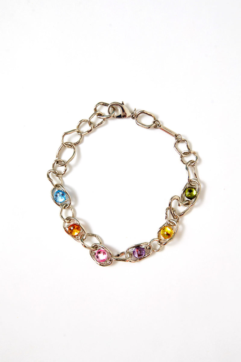 SILVER GEMSTONE CRUSHED CHAIN NECKLACE