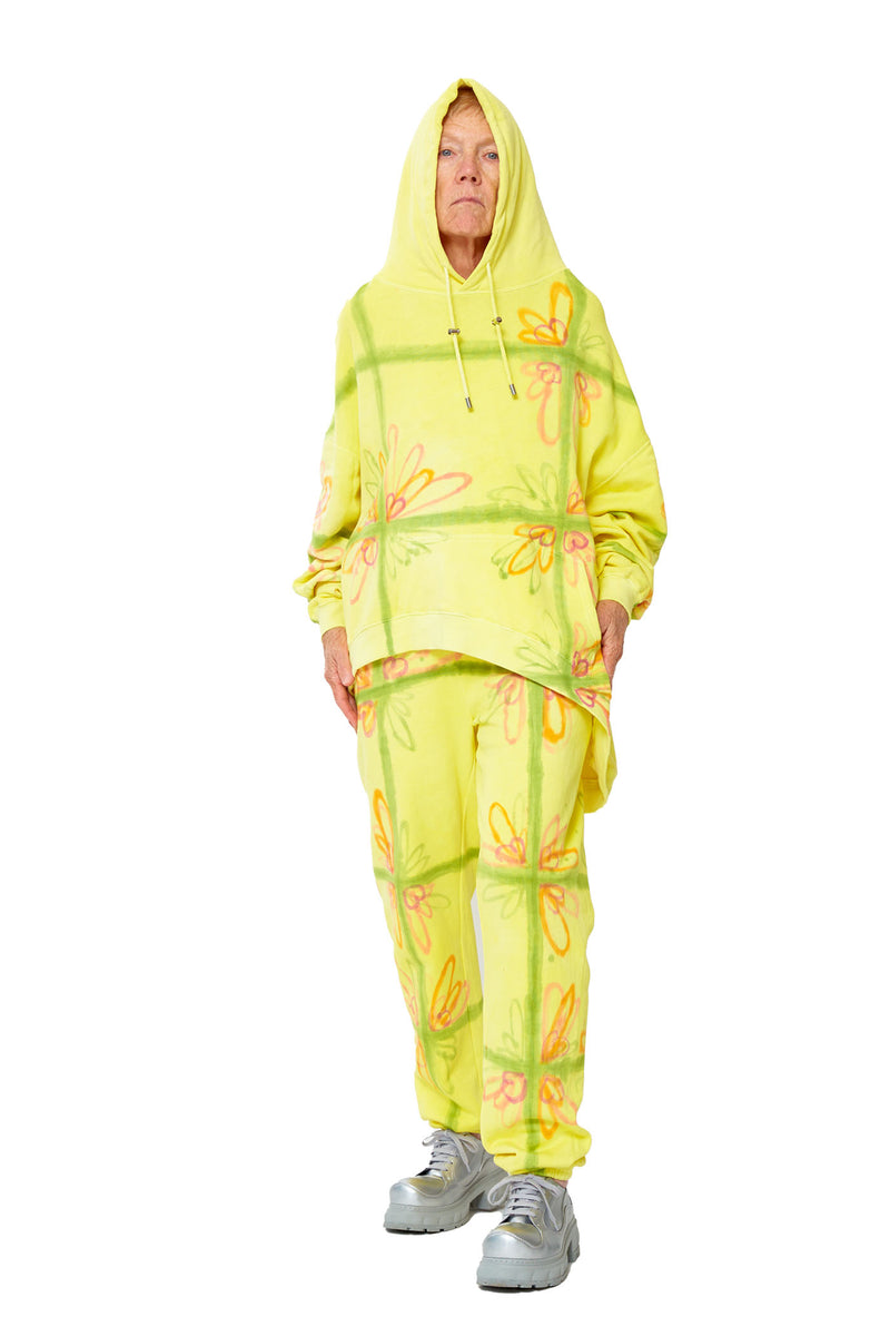 WAVE HEM HOODIE YELLOW FLOWER CHECK