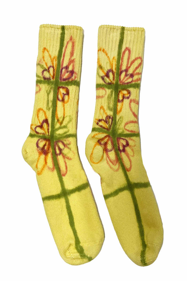 SOCKS YELLOW FLOWER CHECK